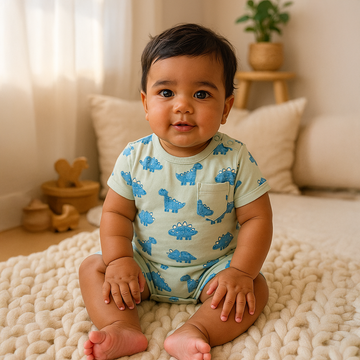 BLUE DINO PATTERNED JUMPSUIT