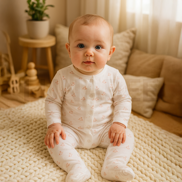 WHITE BUNNY PRINTED SLEEPSUIT