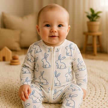 WHITE RABBIT RIBBED SLEEPSUIT