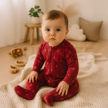 MAROON FLORAL PRINTED SLEEPSUIT