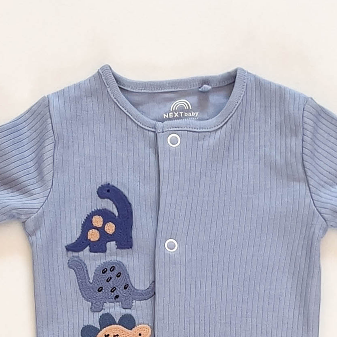 BLUE RIBBED DINO SLEEPSUIT