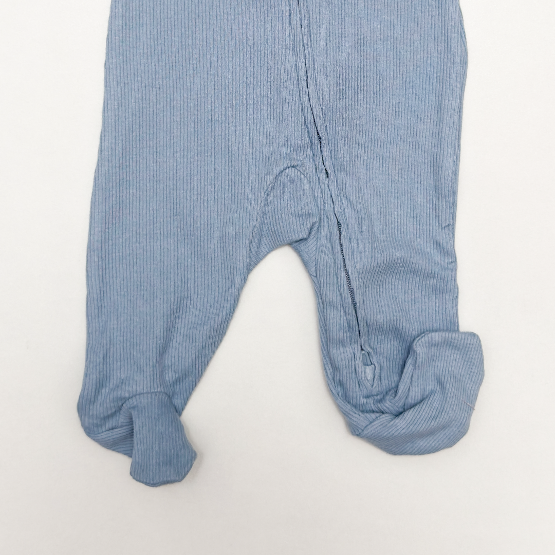 BLUE RIBBED ZIPPER SLEEPSUIT