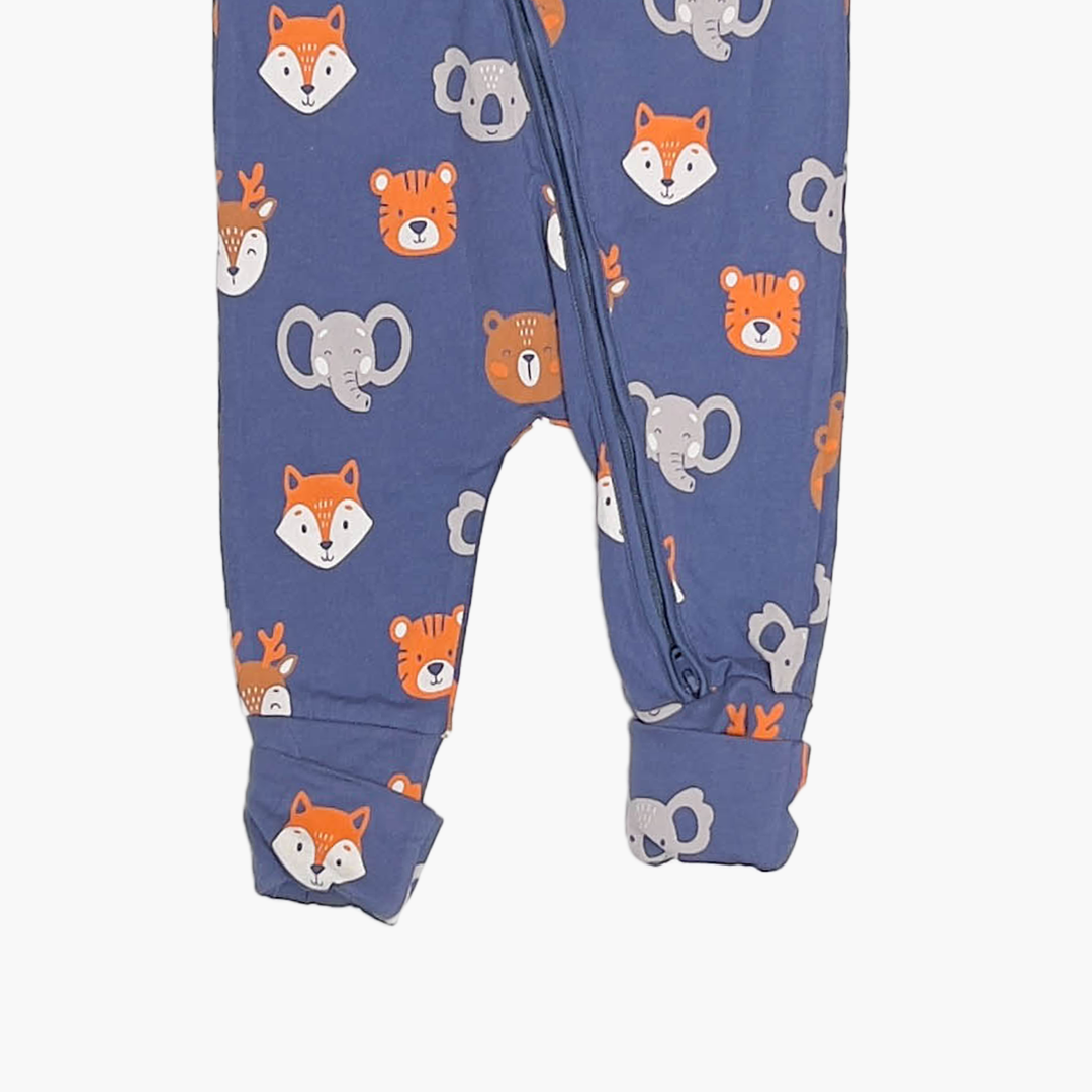 BLUE ANIMAL PRINTED ZIPPER ROMPER