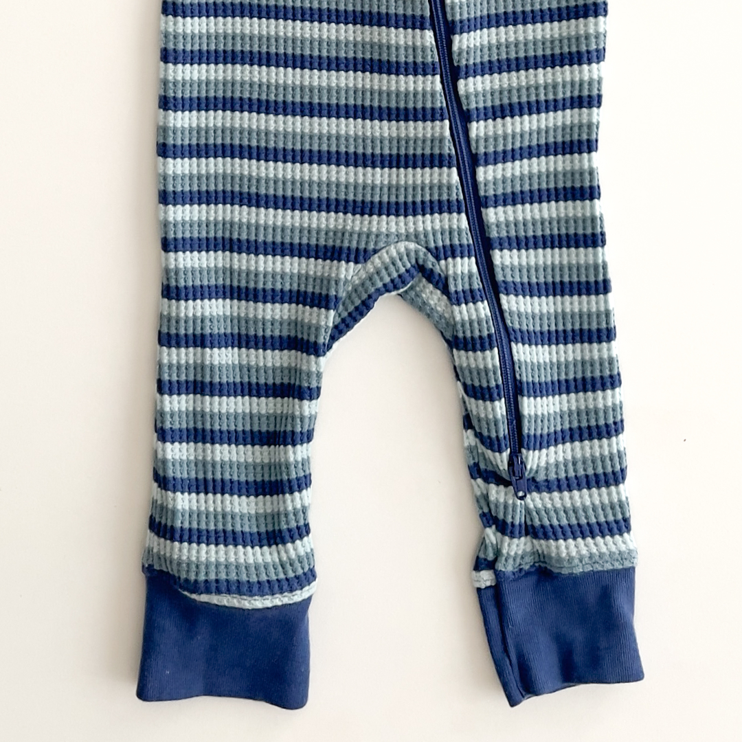 BLUE HORIZONTAL STRIPE RIBBED ROMPER