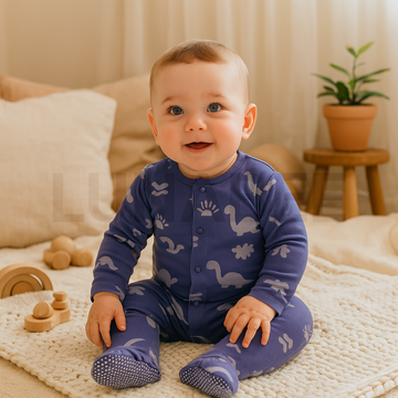 DINO BLUE RIBBED SLEEPSUIT