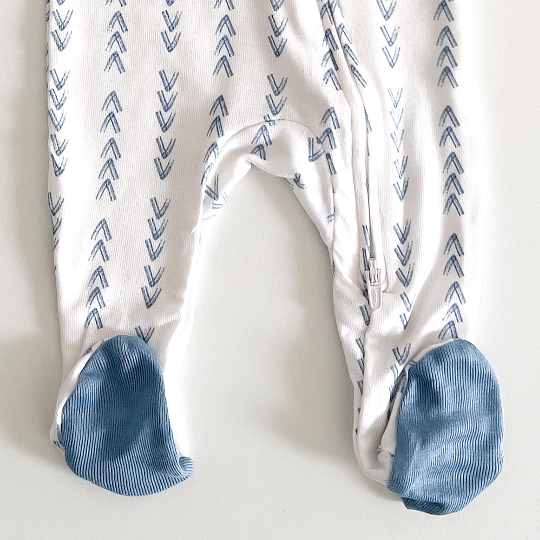 Blue herringbone print sleepsuit