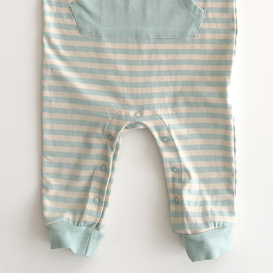 BLUE AND OFF WHITE STRIPES WITH BLUE POCKET ROMPER