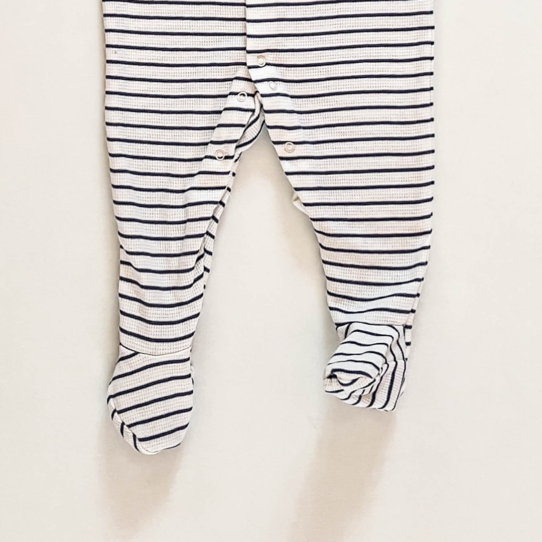 BLUE STRIPED KNITTED SLEEPSUIT
