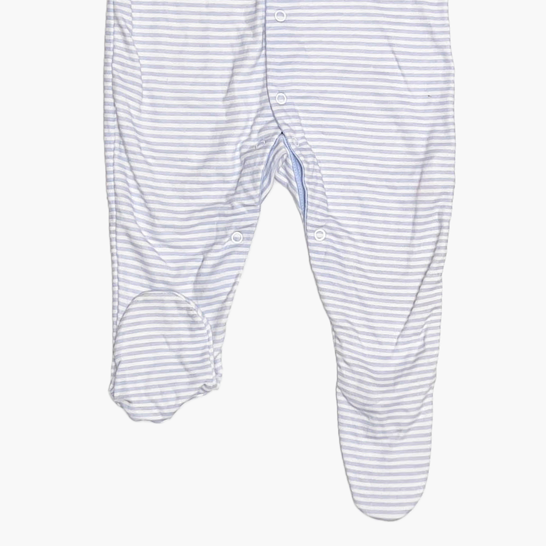 BLUE AND WHITE STRIPED SLEEPSUIT