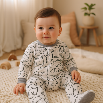 BLACK AND WHITE PRINTED SLEEPSUIT