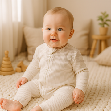 BEIGE RIBBED ZIPPER ROMPER