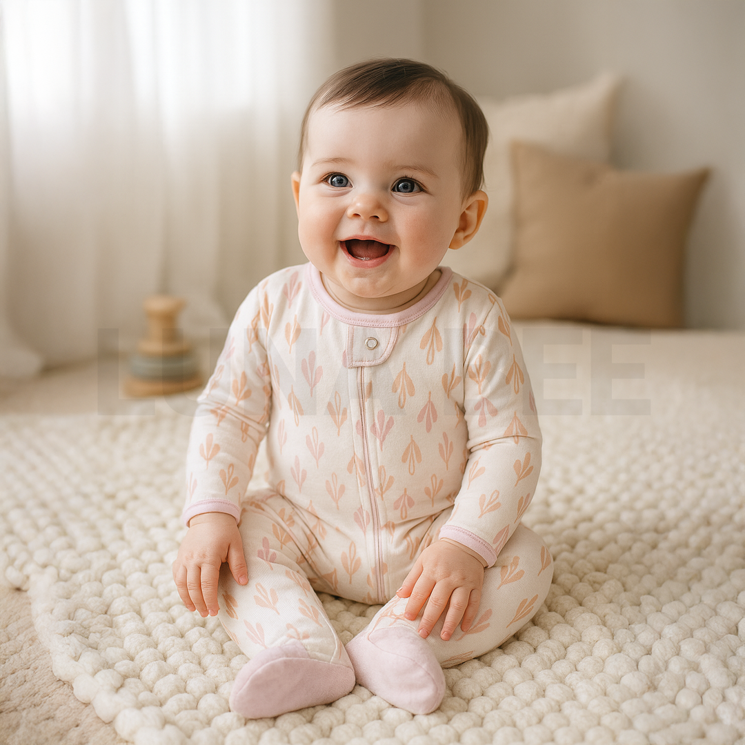 WHITE AND PINK PATTERNED VISCOUS SLEEPSUIT