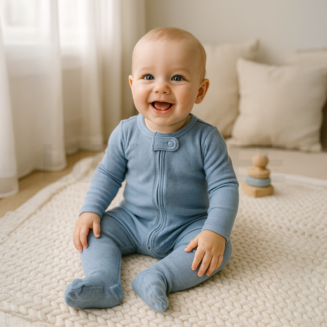 BLUE RIBBED ZIPPER SLEEPSUIT