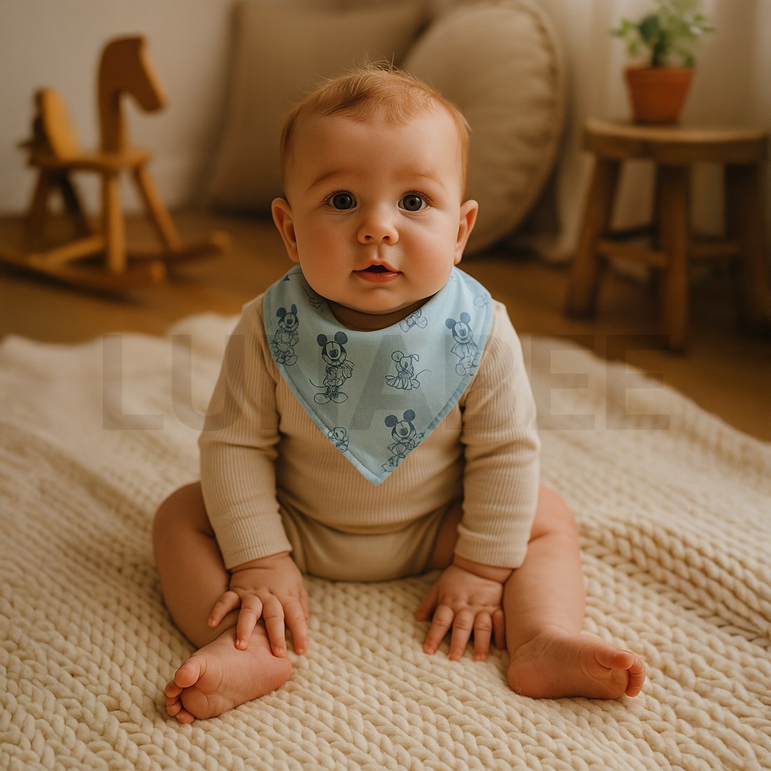 BLUE MICKEY PRINTED BANDANA BIBS