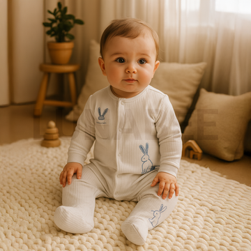 PREMIUM BLUE RIBBED BUNNY SLEEPSUIT