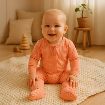 PEACHY ORANGE FLORAL PATTERNED SLEEPSUIT