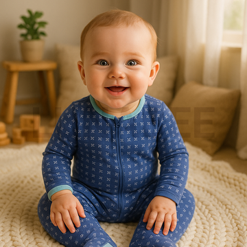 BLUE FLORAL ONE WAY ZIPPER SLEEPSUIT