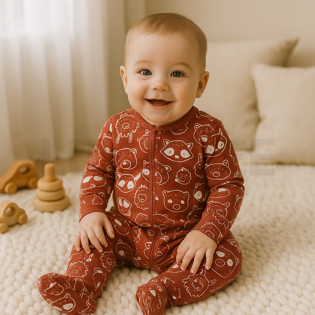 BRICK BROWN PRINTED SLEEPSUIT