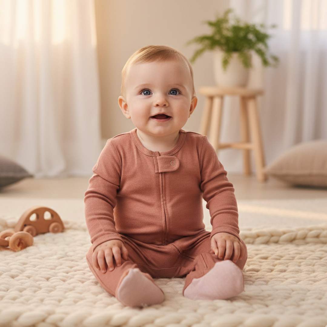 BRICK BROWN ZIPPER VISCOUS SLEEPSUIT