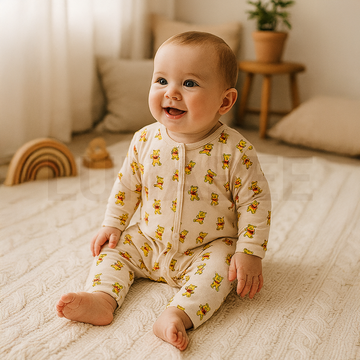 BEIGE PHOO PRINTED ROMPER