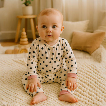 BEIGE POLKA DOTTED ROMPER