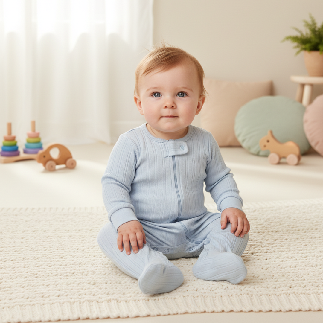 COOL BLUE RIBBED SLEEPSUIT