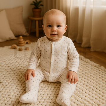 WHITE STAR PRINTED SLEEPSUIT