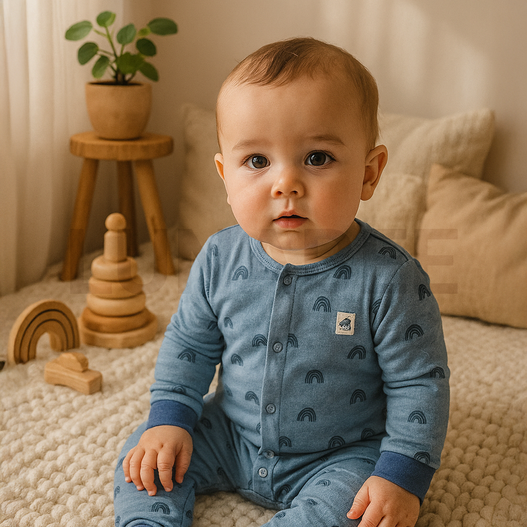 BLUE RAINBOW PRINTED ROMPER