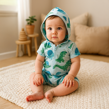 BLUE DINO HOODED JUMPSUIT