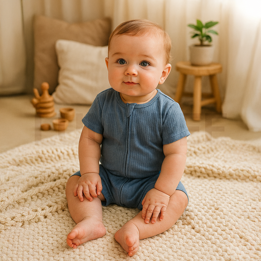 BLUE ZIPPER RIBBED JUMPSUIT