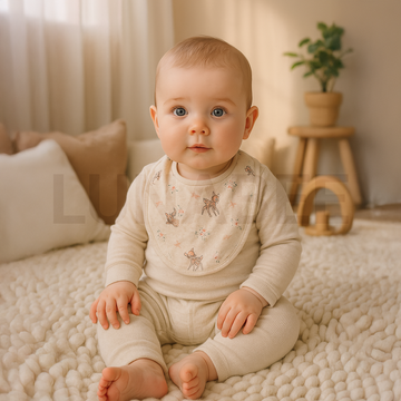 BEIGE BAMBI PATTERNED ROUND BIBS
