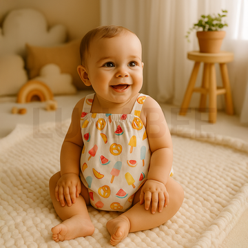 BEIGE FOOD PRINTED FANCY ONESIE