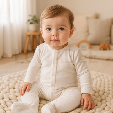 WHITE STAR PATTERNED SLEEPSUIT