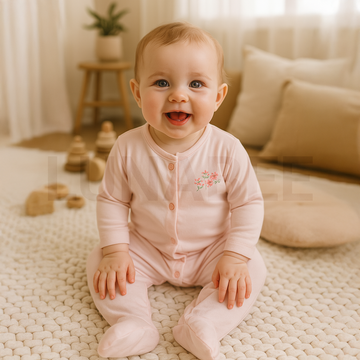 BABY PINK FLORAL SLEEPSUIT