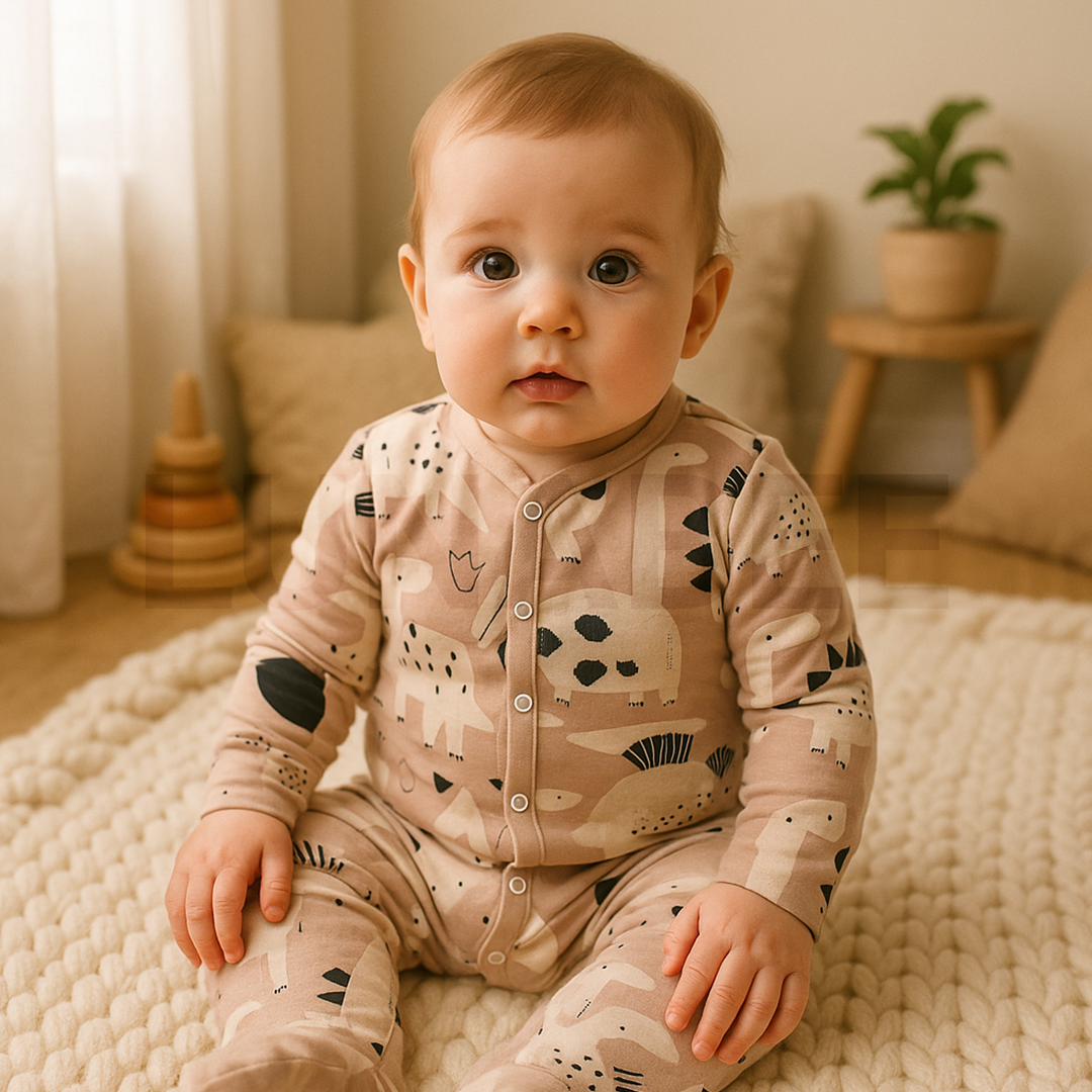 BROWN PRINTED SLEEPSUIT