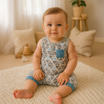 BLACK AND BLUE PATTERNED ROMPER