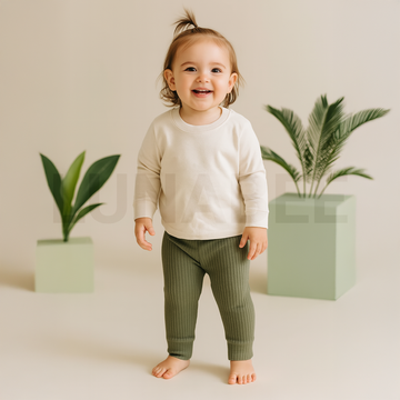 PASTEL GREEN RIBBED COTTON PANTS