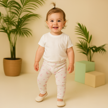 PINK FLORAL RIBBED COTTON PANTS