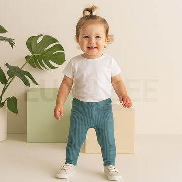 AQUA BLUE RIBBED COTTON PANTS