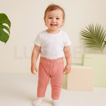 PEACH PLAIN RIBBED PANTS