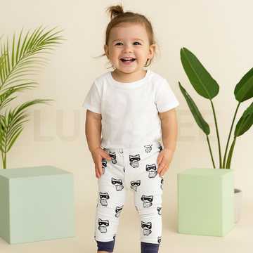 BLACK AND WHITE RACCOONS PRINTED PANTS