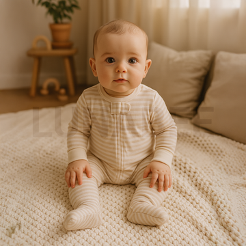 BEIGE RIBBED SLEEPSUIT