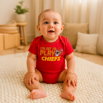 RED PRINTED COTTON ONESIE