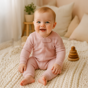 POWDER PINK RIBBED ROMPER
