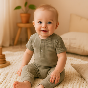 PASTEL GREEN RIBBED KNITED ROMPER