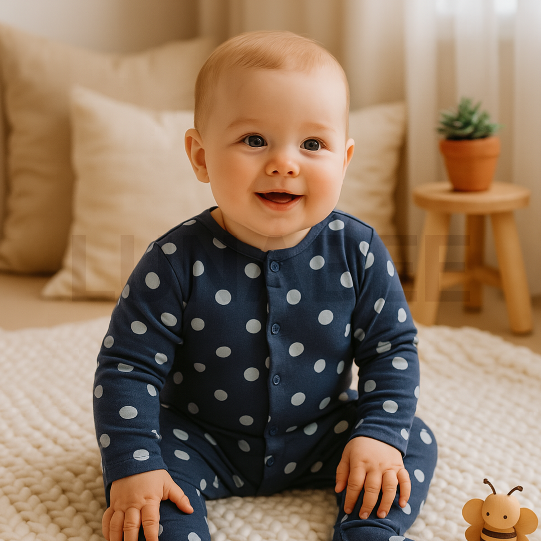 BLUE POLKA DOTTED ROMPER