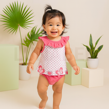 PINK POLKA FLORAL SUNSUIT