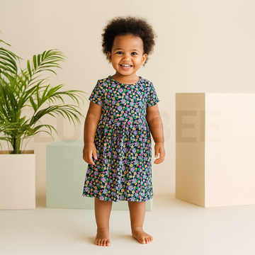 Multi Color flower printed black frok for girls | 3-4 Years |