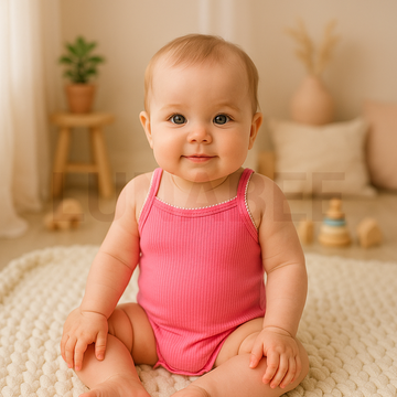 HOT PINK RIBBED SPAGHETTI STRAP ONESIE