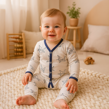 WHITE AND NAVY BLUE PRINT ROMPER
